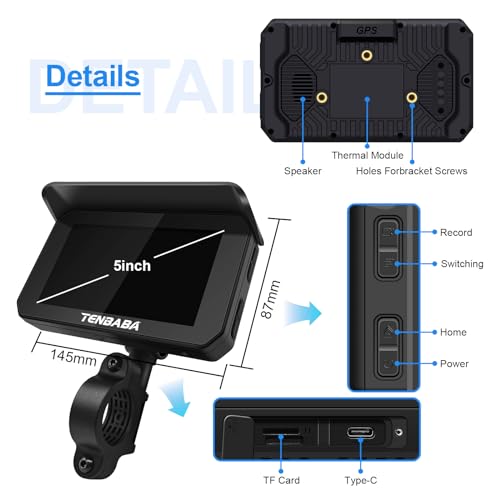 Professional Motorcycle Camera, Motorcycle Carplay & Motorcycle Android Auto, Motorcycle Dash Cam, 5" Motorcycle GPS Navigation, Motorcycle TPMS