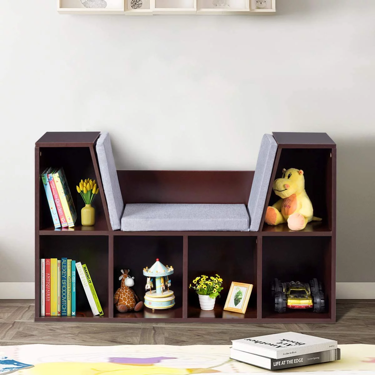 6-Cubby Kids Bookcase w/Cushioned Reading Nook