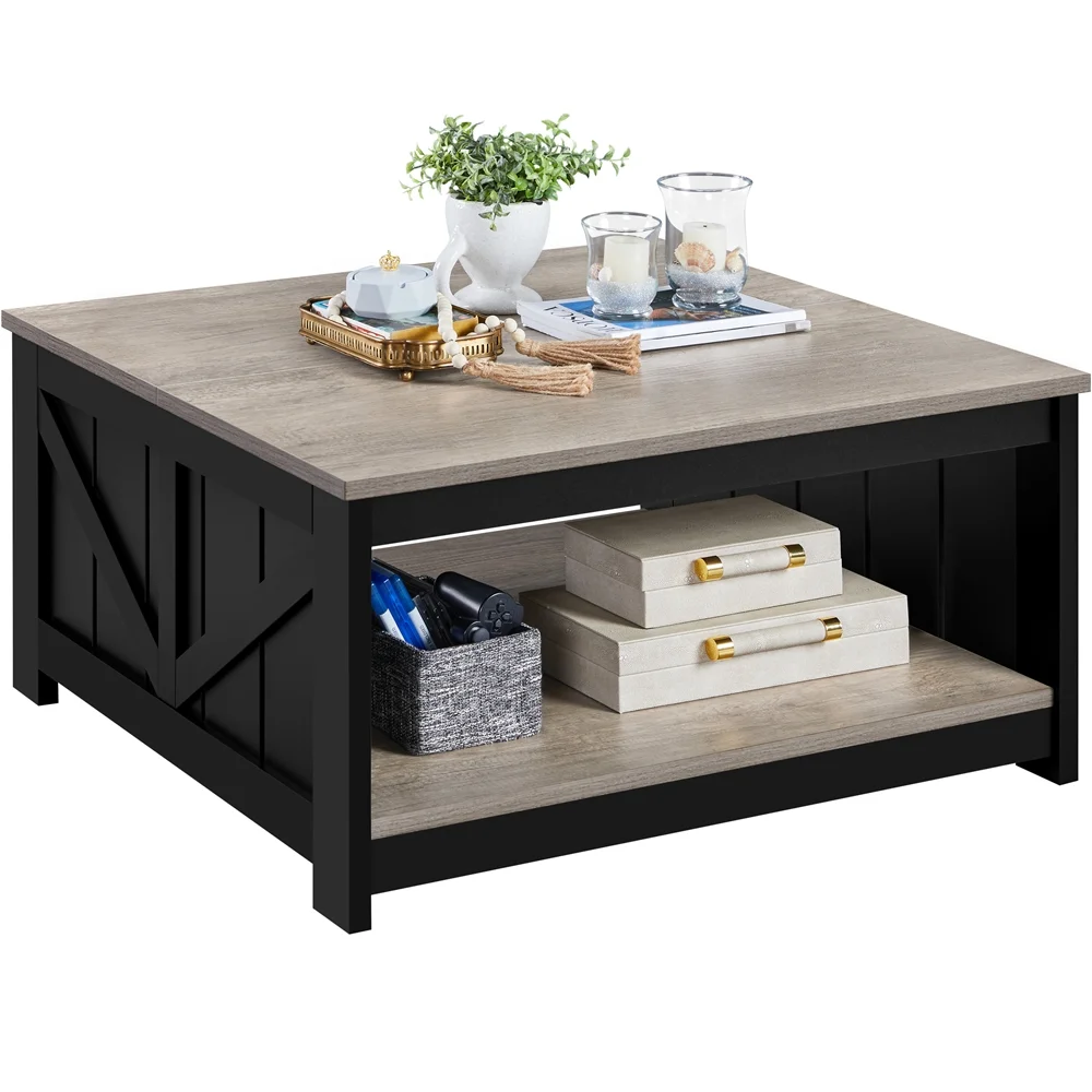 Topeakmart Modern Wooden Square Coffee Table with Storage for Living Room, Gray - Curated Treasures Market