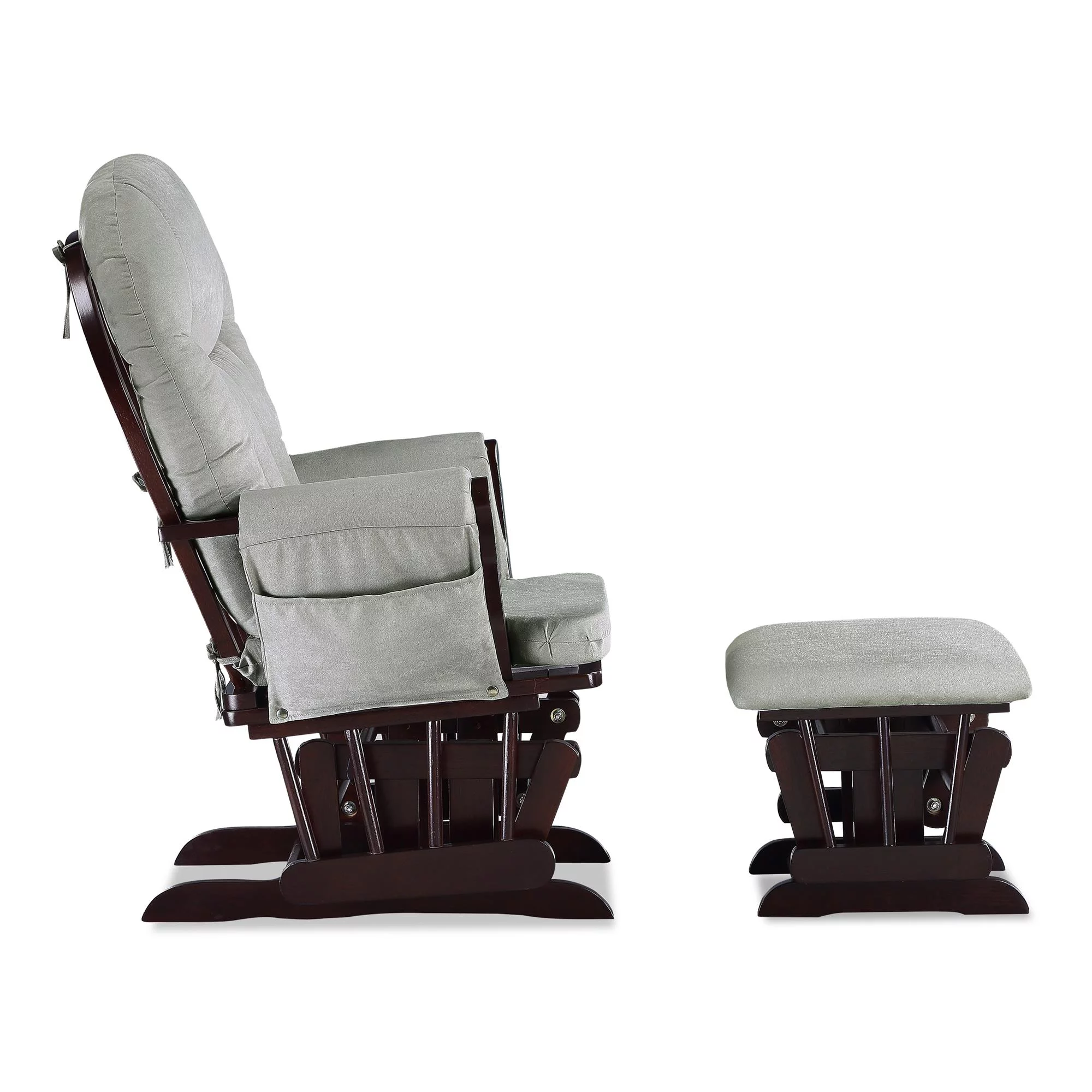 Baby Relax Huntington Glider Rocker with Storage and Ottoman, Espresso Finish with Gray Cushions