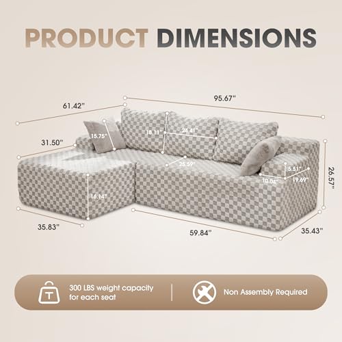Modular Sectional Sofa Couches L-Shape Couch 3 Seat Modular Sofa Memory Foam Sectional Couches for Living Room