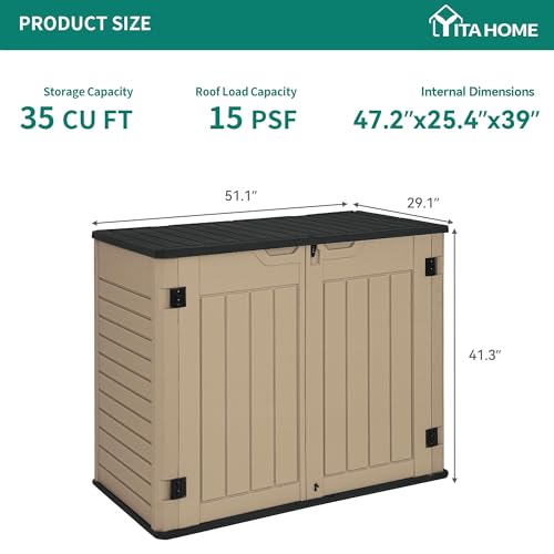 YITAHOME Outdoor Horizontal Storage Sheds w/o Shelf, Weather Resistant Resin Tool Shed, Multi-Opening Door for Storage of Bike, Trash Cans
