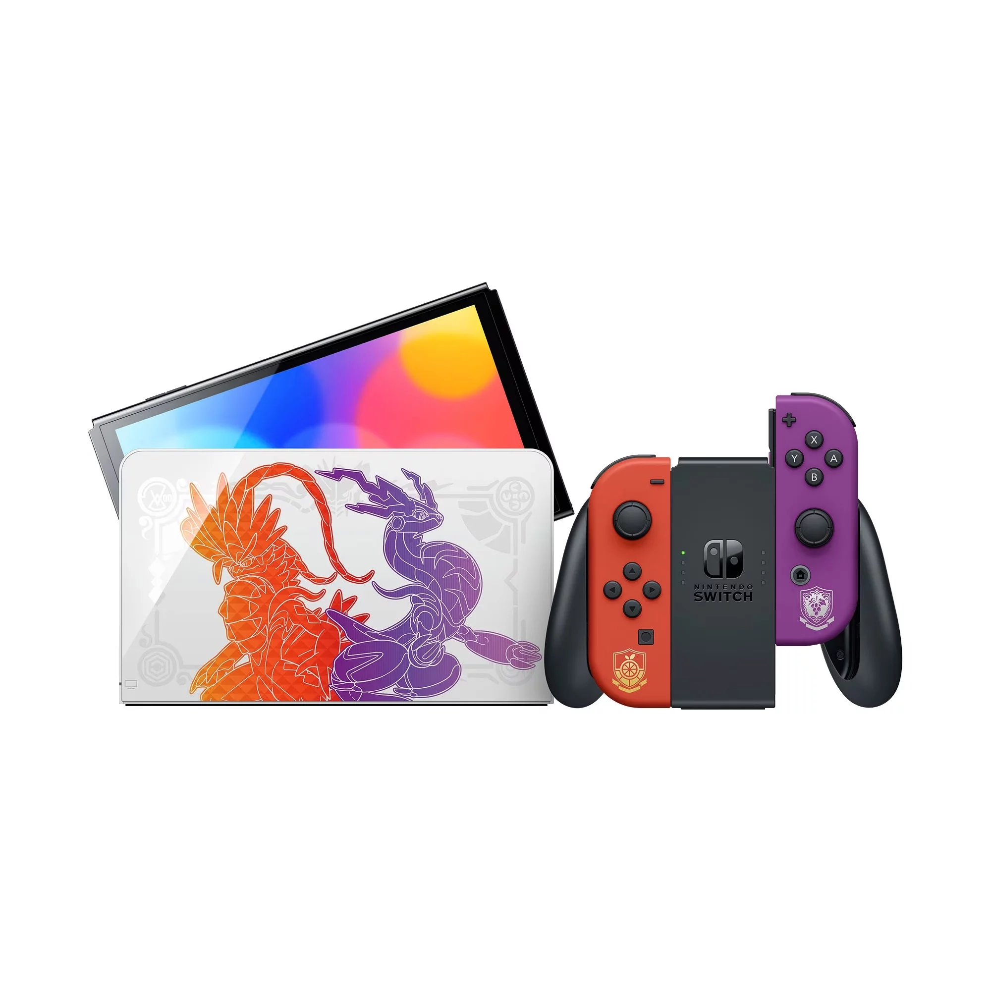 2022 Nintendo Switch OLED Model Pokemon Scarlet & Violet Limited Edition, Pokemon Illustrations 64GB Console, Koraidon and Miraidon Glossy White Dock