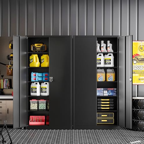 Metal Garage Storage Cabinet with Wheels,Metal Storage Cabinet with Adjustable Shelves,Steel Tool Cabinets with Locking Door for Home, School, Office