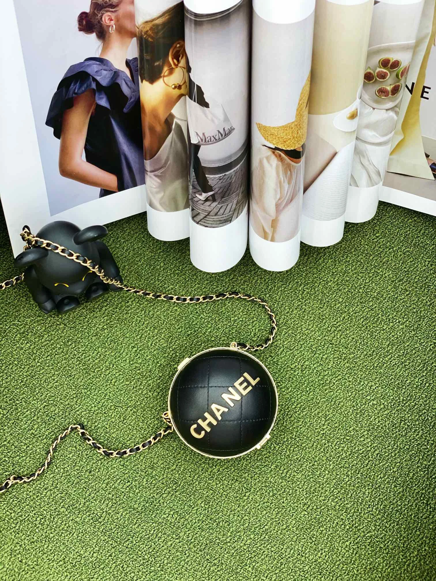 Chanel Ball Bag Black and Gold Chain Bag For Women 8cm/3.15in