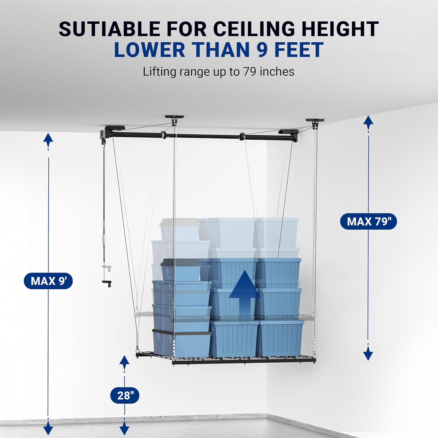 FLEXIMOUNTS Garage Lifting Metal Rack, 4x4 Ft Overhead Garage Storage Racks, Adjustable Heavy-Duty Ceiling Organization System, 300lbs Weight