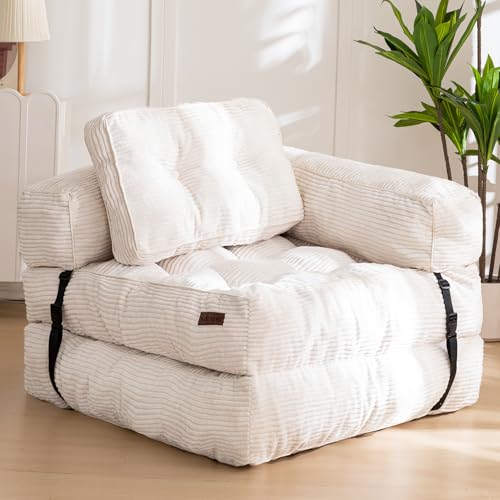 MAXYOYO Folding Sofa Bed, L-Shaped Convertible Sofa Bed with Armrest Foldable Sleeper Couch with Pillow