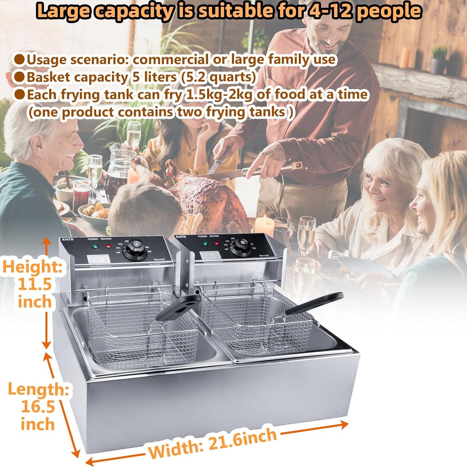 Commercial Deep Fryer with Basket, 3400W 12.7QT/12L