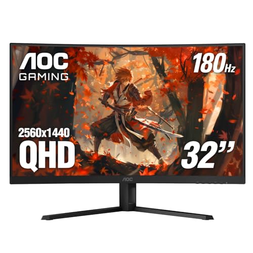 AOC CQ32G4VE 32" Curved Frameless Gaming Monitor 2K QHD, 1500R Curved VA, 180Hz, 0.5ms Response Time, 2X Display Port, 2X HDMI