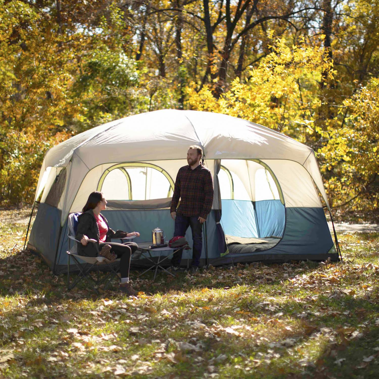 Ozark Trail 10 Person 2 Room Straight Wall Family Cabin Tent, Blue