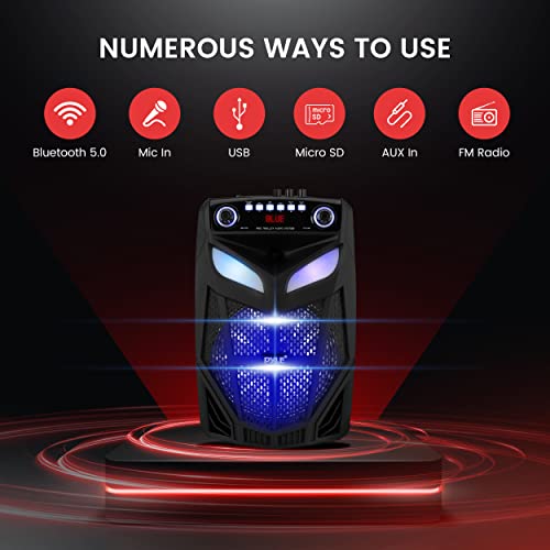 Pyle Portable Bluetooth PA Speaker System-800W 12” Indoor/Outdoor Bluetooth Speaker Portable PA System-Party Lights, USB SD Card Reader,FM Radio