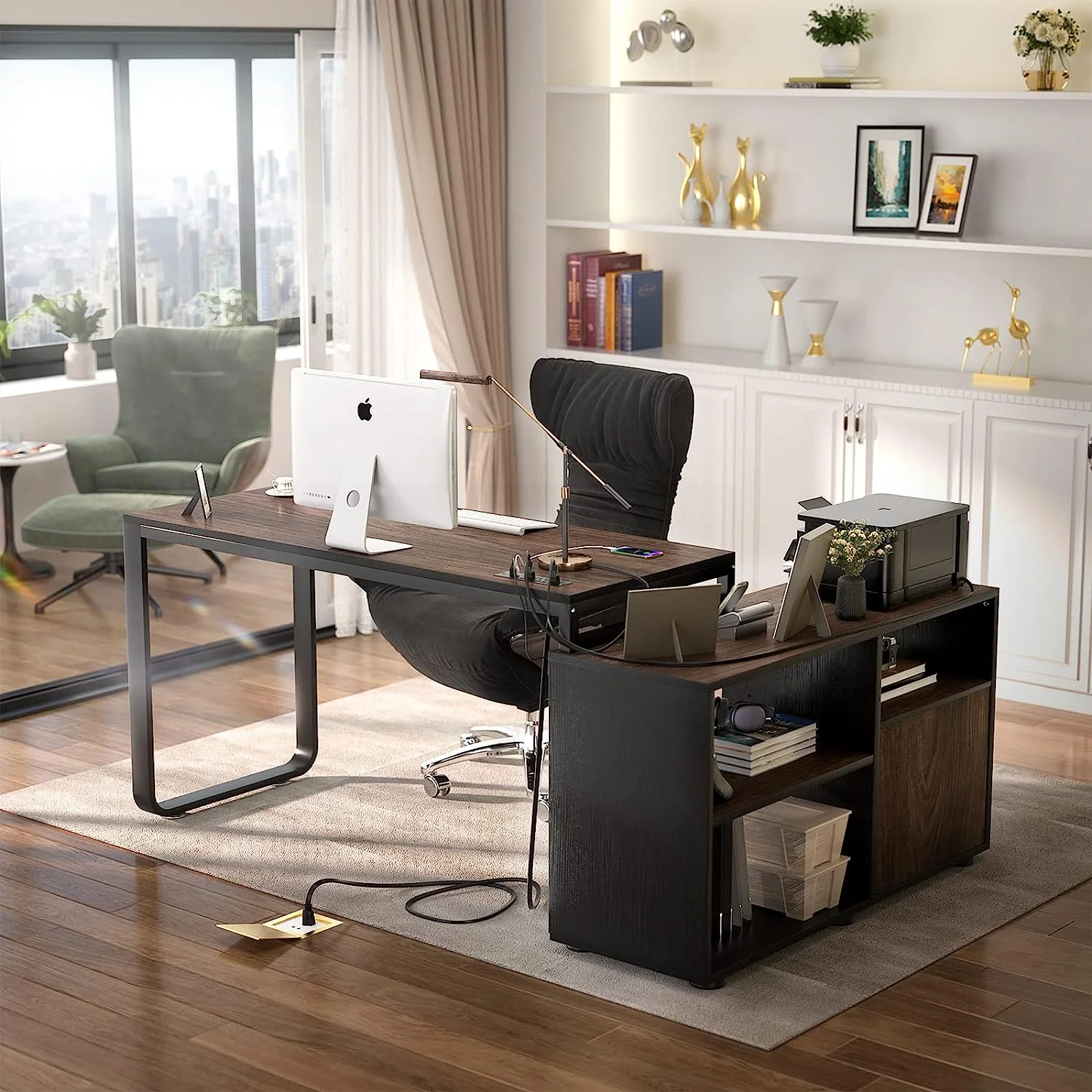 Popular L Shaped Desk with File Cabinet