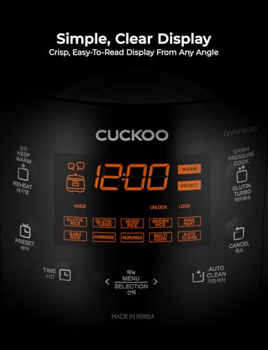 CUCKOO CRP-P0609S 6-Cup (Uncooked) / 12-Cup (Cooked) High Pressure Rice Cooker & Warmer with Nonstick Inner Pot, 12 Menu Options, Fuzzy Logic Tech