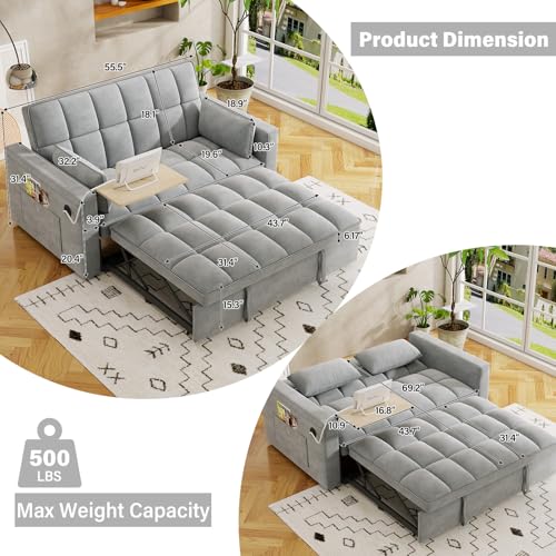 WIIS' IDEA Convertible Sofa Bed,3 in 1 Velvet Sleeper Sofa Pull-Out Bed