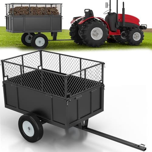 Heavy Duty 750 Lbs Utility Trailer – 17 Cu Ft ATV Dump Trailer with Removable Sides, Pneumatic Tires & Quick-Dump Pull-Behind Yard Cart for Tractors