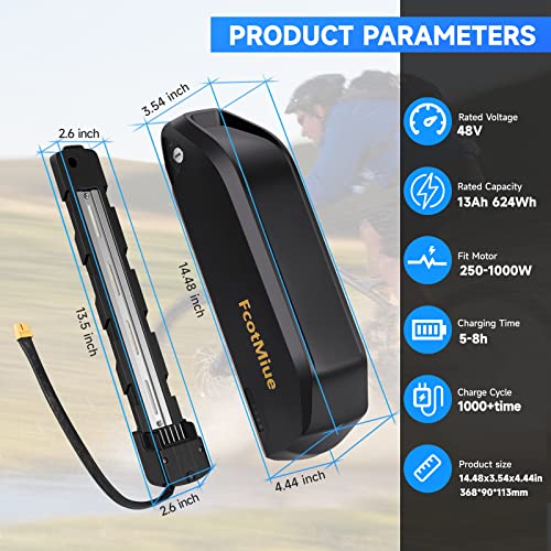 48V 20Ah Ebike Battery Pack Polly Electric Bike Downtube Lithium Batteries for 350W 500W 750W 1000W 1500W Motor Conversion Kit w/ 3A Charger | 40A
