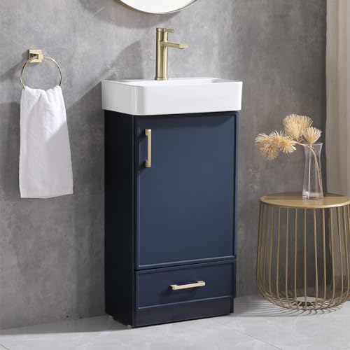 18 Inch Bathroom Vanity with Sink Set, Small Bathroom Vanity with Undermount Vessel Sink Combo, Blue Bath Rv Cabinet