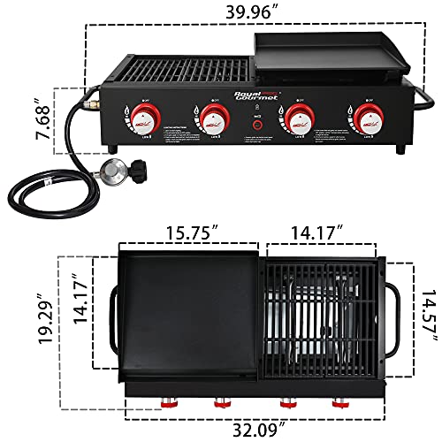 Royal Gourmet GD4002T 4-Burner Tailgater Grill and Griddle Combo, Portable Flat Top Propane Gas Grill with 40