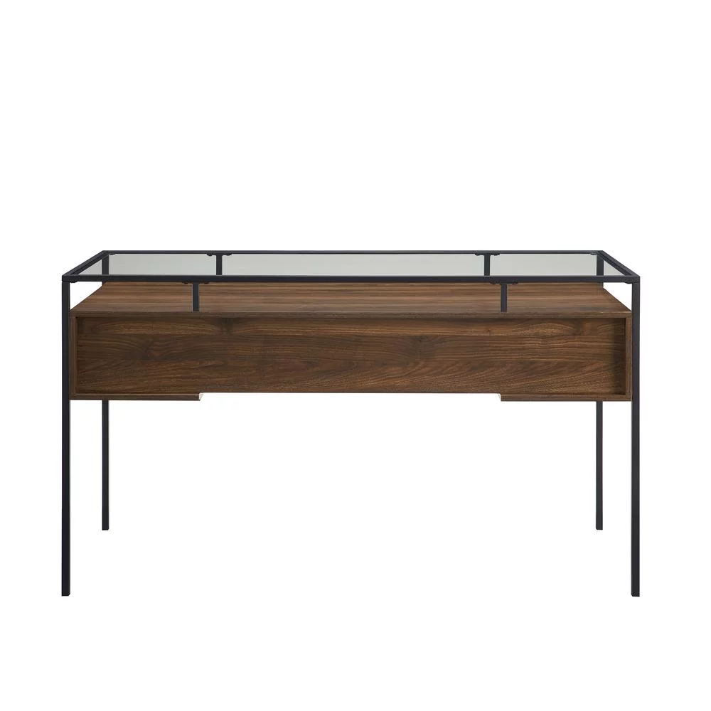Fulton 56" 2-Drawer Lifted Tempered Glass Top Desk in Dark Walnut