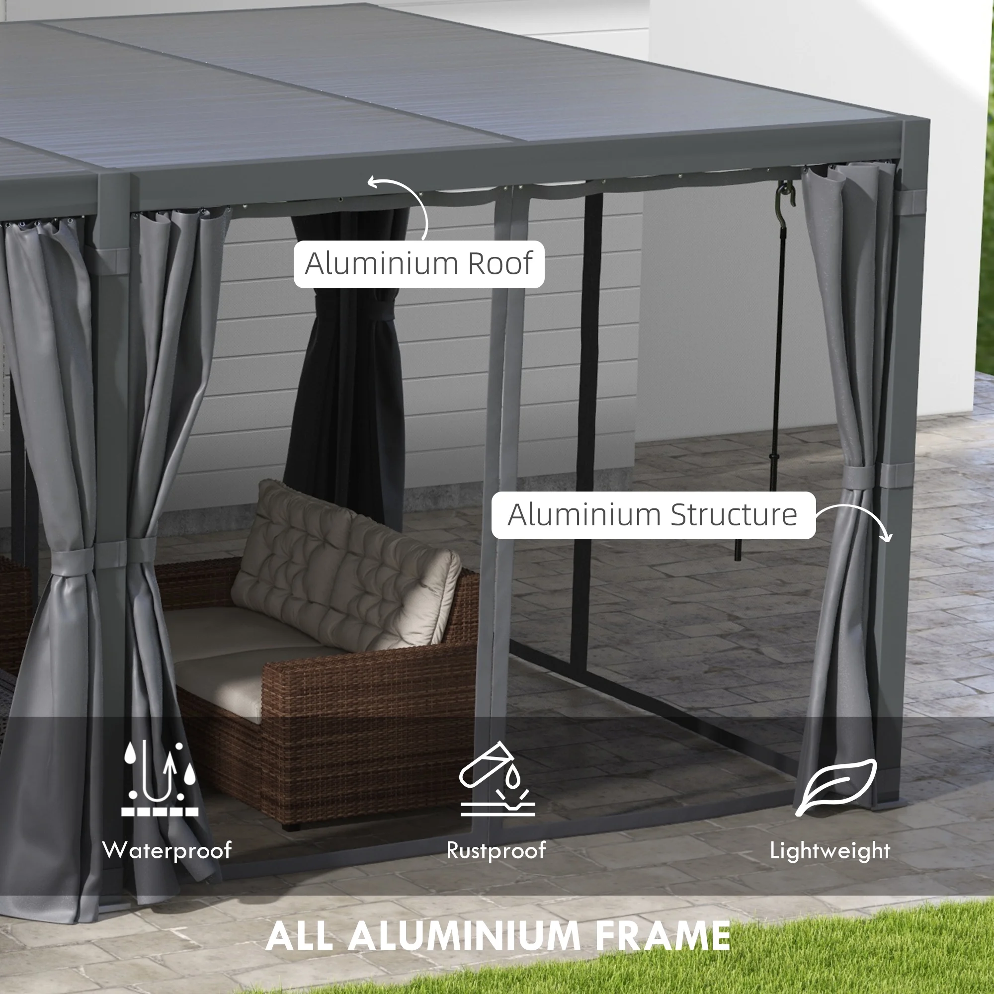 Outsunny 12'x19' Aluminum Pergola with Adjustable Louvered Roof, Dark Gray