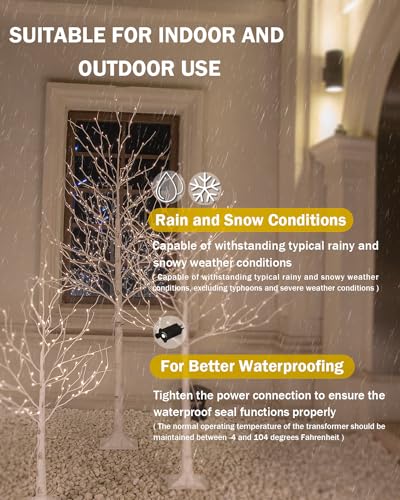 Lighted Birch Tree Set 4ft, 6ft and 8ft with Warm White LED Lights for Holiday Decor - Realistic Design, UL Certified, Dimmable, Waterproof