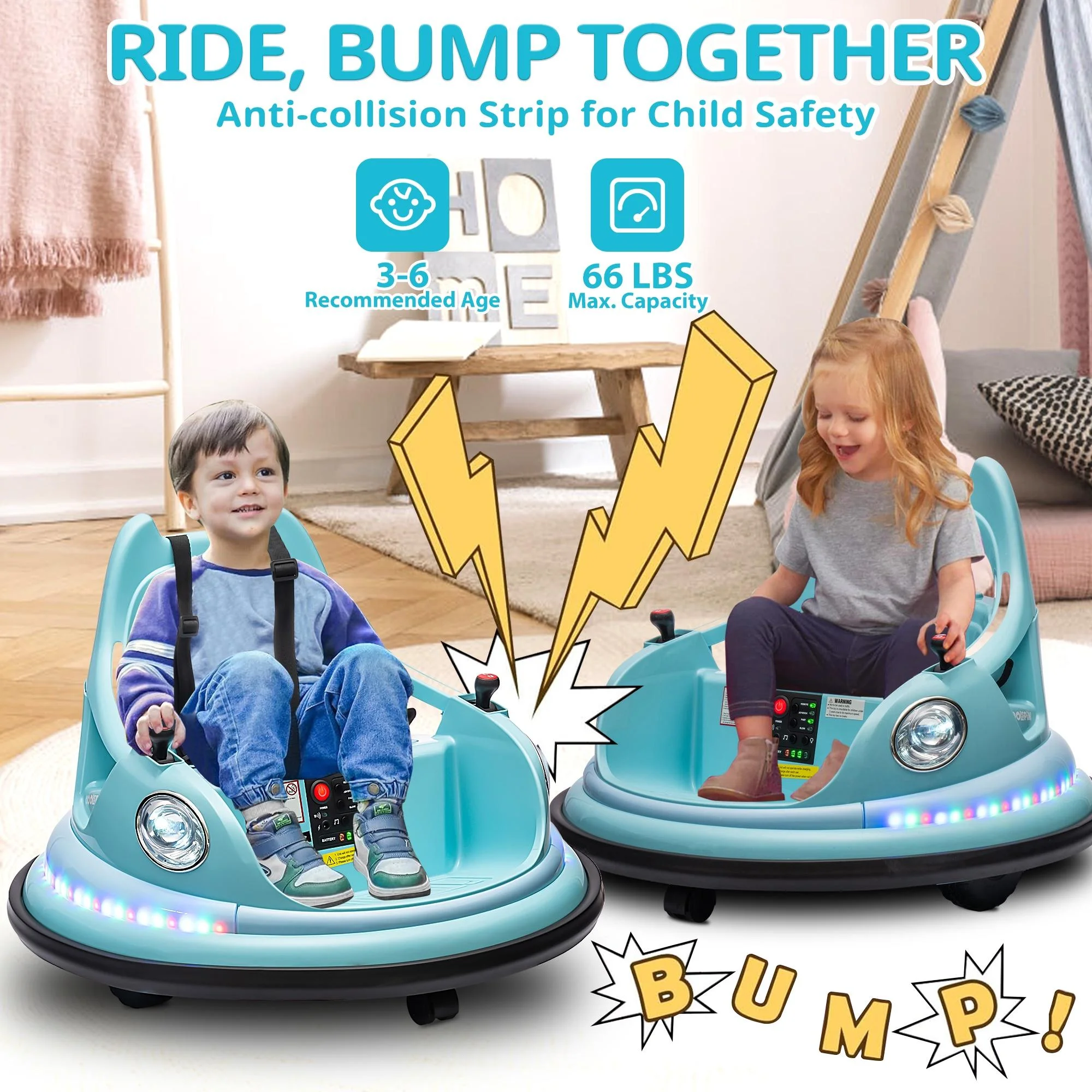 iRerts 12V Bumper Cars for Kids, Bumper Car Ride on with Remote Control, Battery Powered Kids Ride on Toys for 2-5 Year Old Boys Girls