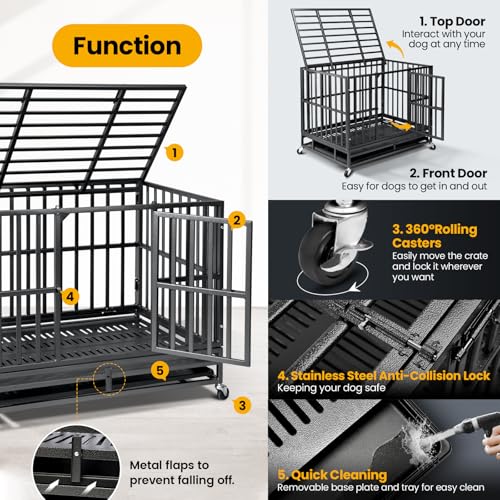 Oranland 48 inch Heavy Duty Indestructible Dog Crate,2025 New Upgraded Reinforced Baseplate for Large Dogs