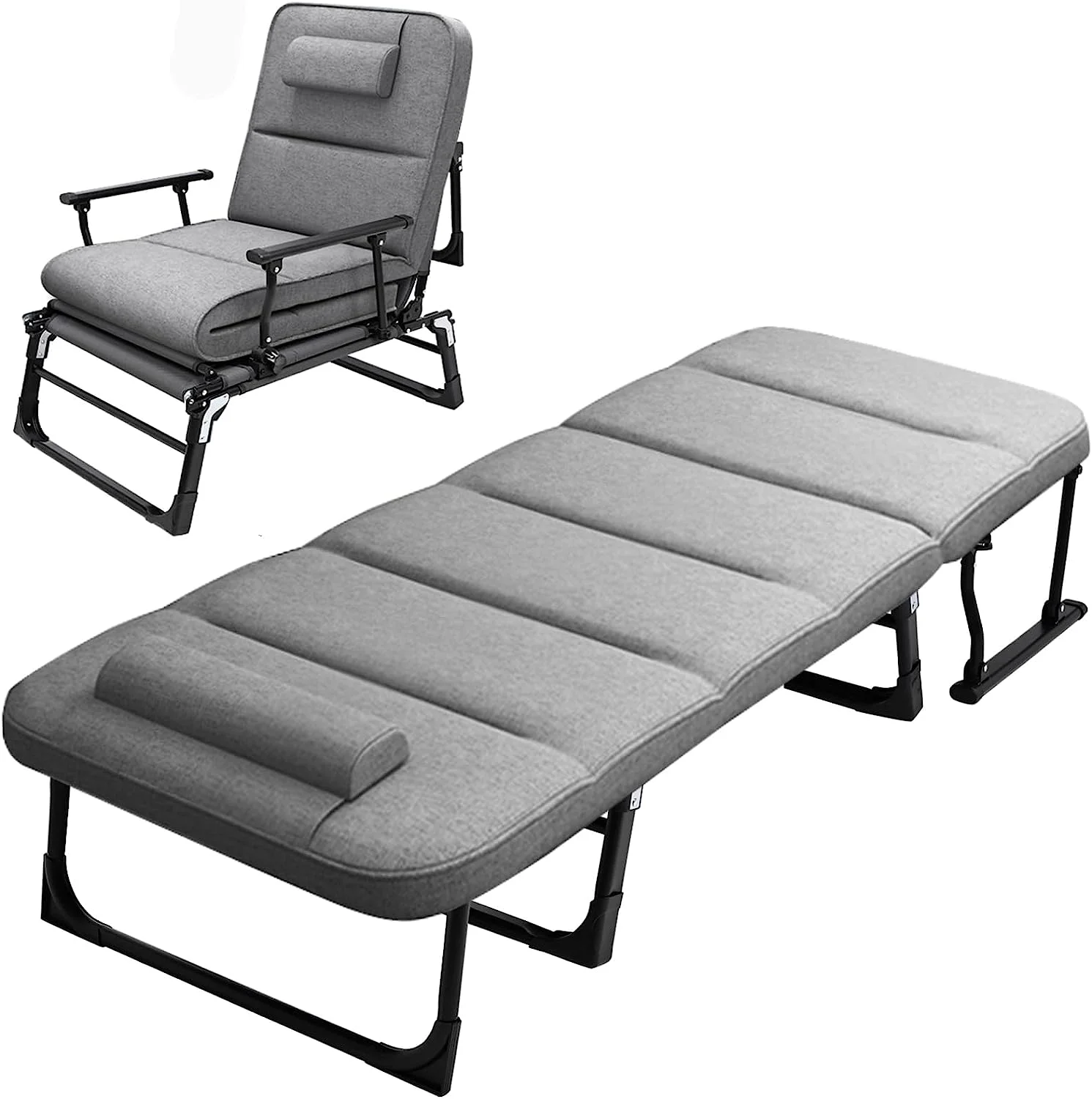 Slsy 3 in 1 Folding Sofa Bed, Portable Folding Bed with Mattress & Pillow, 6 Position Adjustable Convertible Chair, Rollaway Guest Bed Fold Out Bed