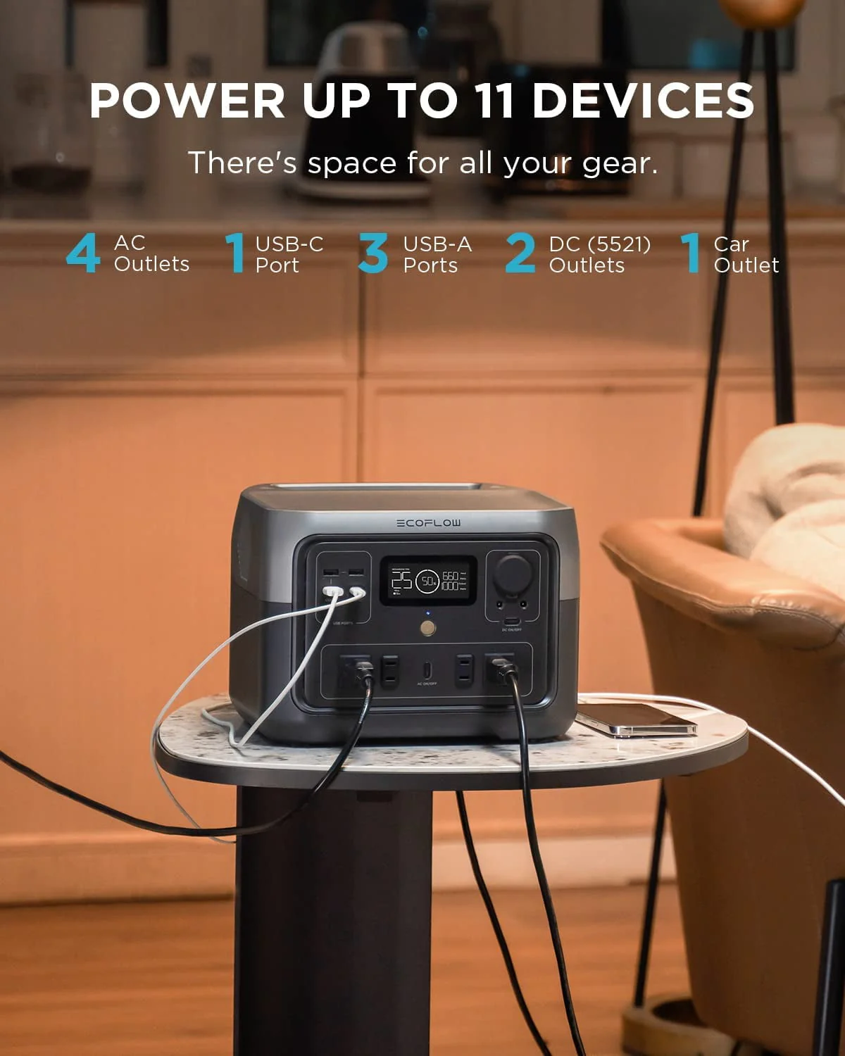 EcoFlow RIVER 2 Max Portable Power Station 512Wh Capacity,Solar Generator,1000W AC Output for Outdoor Camping,Home Backup,Emergency,RV,off-Grid