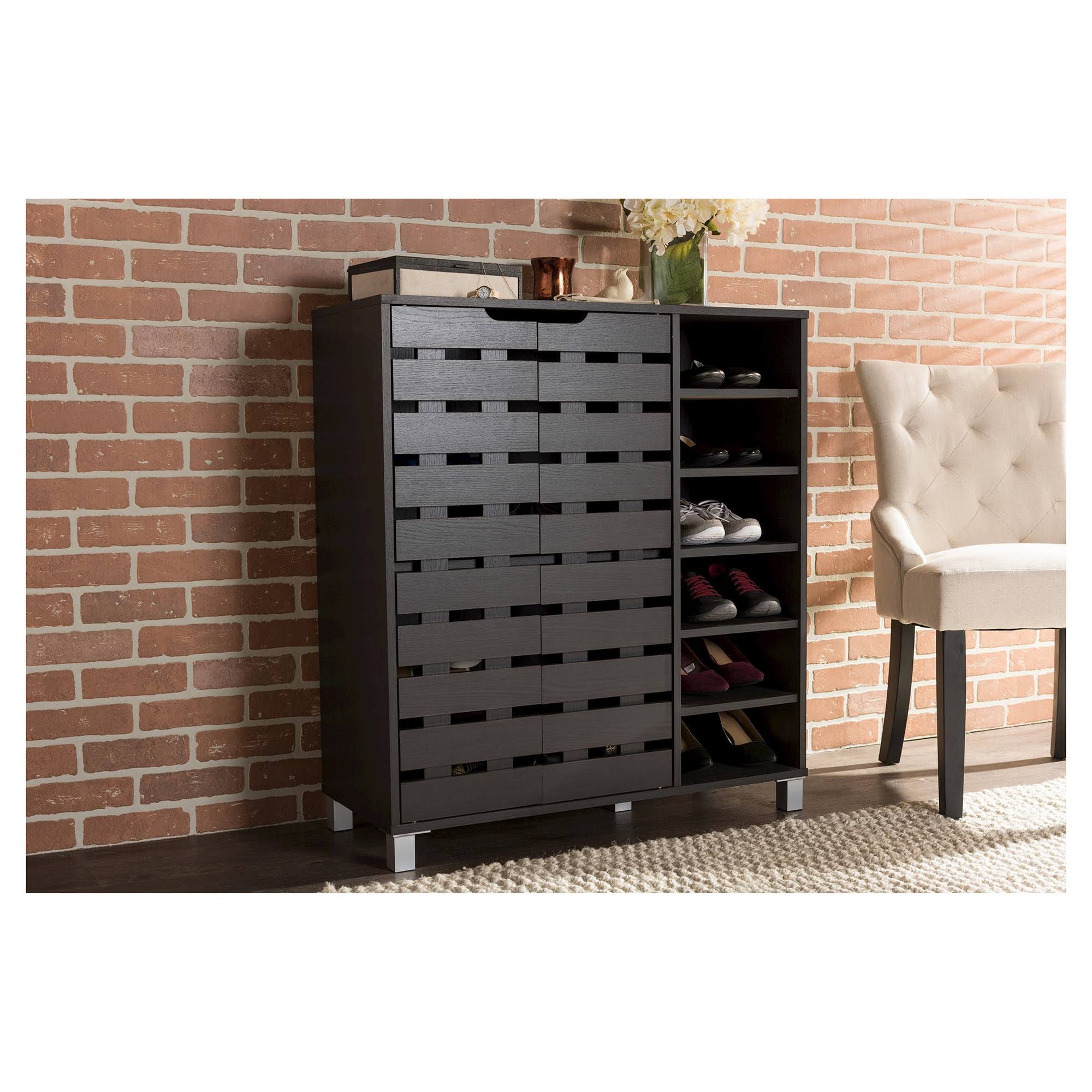 Baxton Studio Shirley 2 Door Shoe Cabinet, Dark Brown