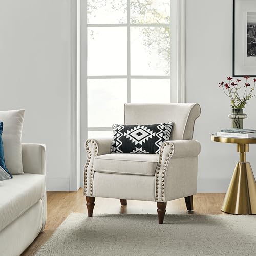 HULALA HOME Accent Chairs Set of 2 with Wood Legs & Removable Cushion, Modern Wingback Armchair with Nailhead Trim