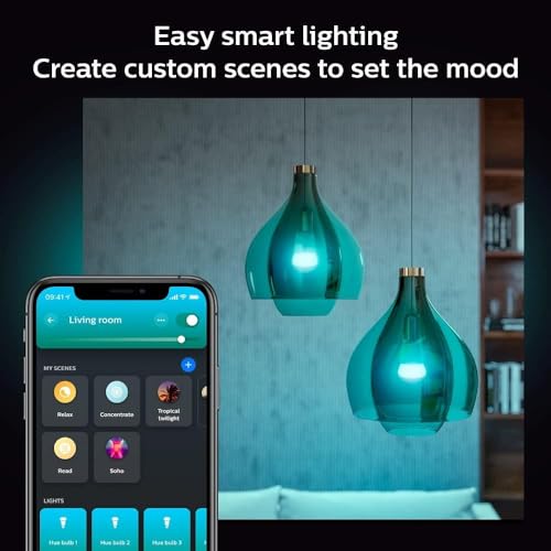 Philips Hue 75W A19 White and Color Ambiance LED Smart Color-Changing Bulb - Pack of 4 - E26 Indoor - Control with Hue App - Compatible with Alexa
