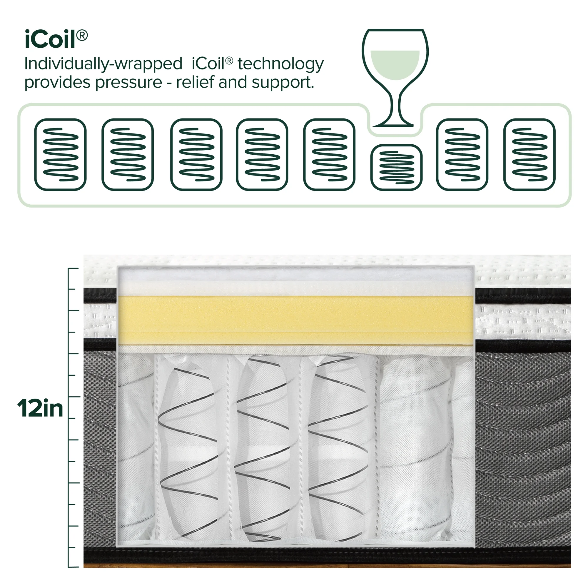 Zinus Support Plus 12" Comfort Foam and Pocket Spring Hybrid Mattress, Queen