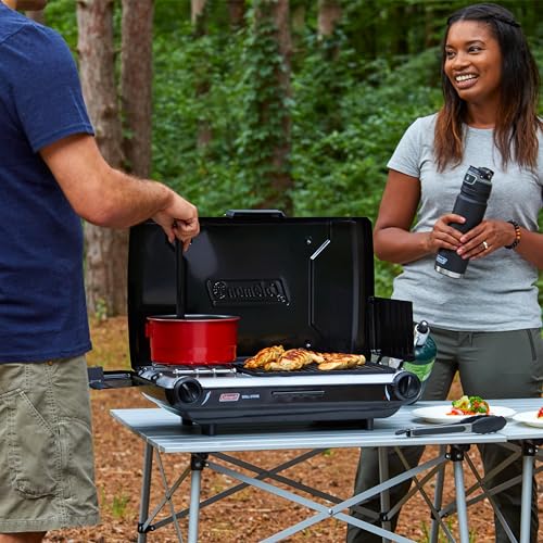 Coleman Tabletop 2-in-1 Camping Grill/Stove, 2-Burner Propane Grill & Stove with Adjustable Burners & 20,000 BTUs of Power, Great for Camping