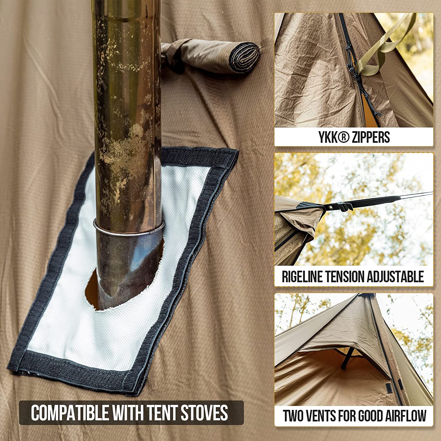 NANYUN ROCDOMUS Hammock Hot Tent with Stove Jack, Versatile Lightweight Waterproof Camping Tarp with Zippered Tent Bag