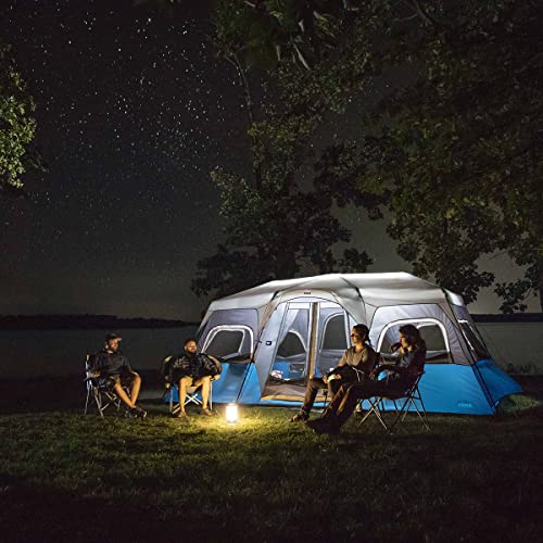 CORE Instant Cabin Tents with LED Lights | 6 Person / 9 Person / 12 Person Family Multi Room Lighted Pop Up Tents for Camping | Included Storage