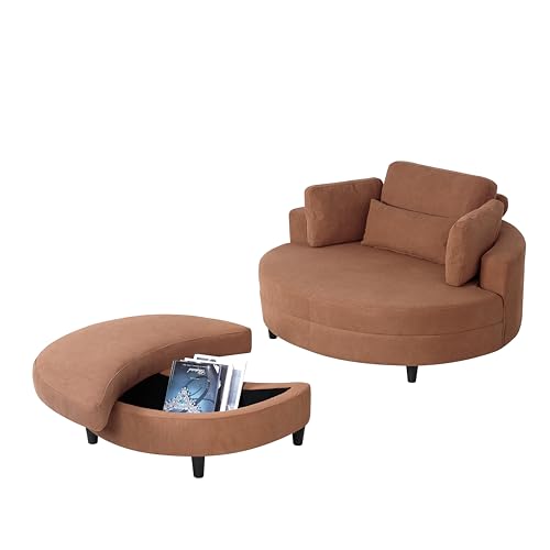 51.5-Inch Oversized Swivel Accent Barrel Chair with Storage Ottoman ,Button Decor and 4 Pillows