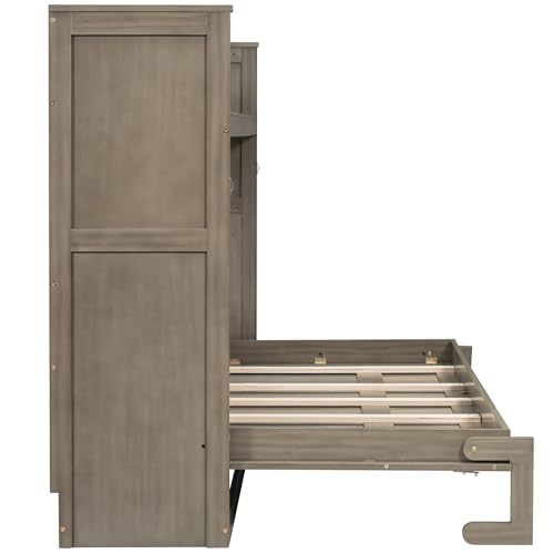 Ball & Cast Queen Size Murphy Bed Hideaway Wall Chest with Top Shelves & USB,Storage Cabinet Bed Frame w/Slat Support