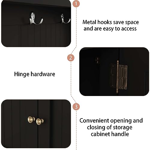 Hall Tree with Storage Shoe Bench for Entryway and Hallway, 4-in-1 Design Coat Racks with 4 Hooks for Living Room (Black)