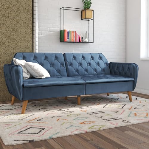 Novogratz Tallulah Memory Foam Futon, Convertible Couch, Camel Faux Leather