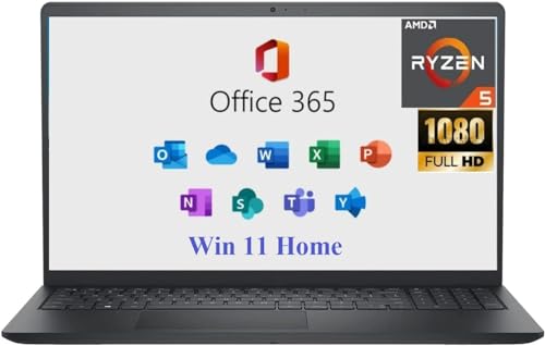 DELL 2024 Inspiron 15 Business Laptop, 15.6" Full HD LED, AMD Ryzen 5 5500U,with Microsoft Office 365, 8GB RAM, 512GB PCIe SSD, Webcam, WiFi