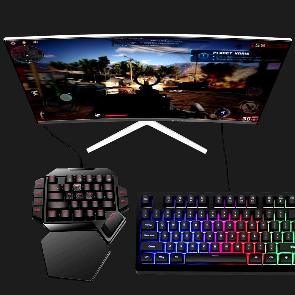 RGB One Handed Mechanical Gaming Keyboard,Colorful Backlit Professional Gaming Keyboard with Wrist Rest Support