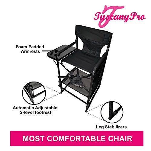 Portable Heavy-Duty Makeup Artist Chair with Umbrella Light Kit - Perfect for Makeup, Salon, Events with 29 Inch Seat Height - Carry Bag Included