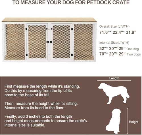 71 Inch Dog Crate Furniture for 2 Dogs, XXL Double Cage with Removable Divider & Large Doors, Heavy Duty Wooden Dog Kennel, Indoor Pet House (Black