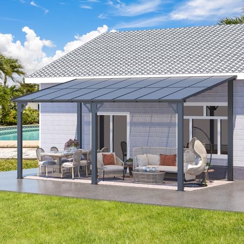 AECOJOY 10&rsquo; x 10&rsquo; Gazebo, Wall Mounted Gazebos Pergola on Clearance, Outdoor Patio Lean to Gazebo Awnings for Deck, Porch