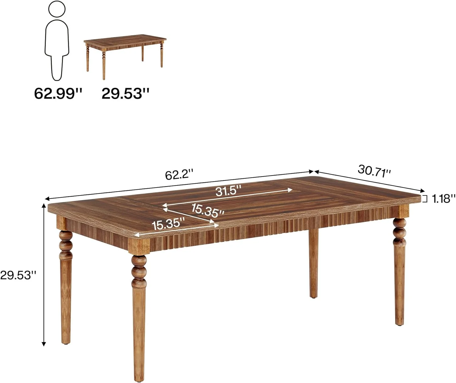 Tribesigns 63-Inch Executive Desk, Large Office Computer Desk with Solid Wood Turned Legs, Study Writing Table for Home Office, Walnut