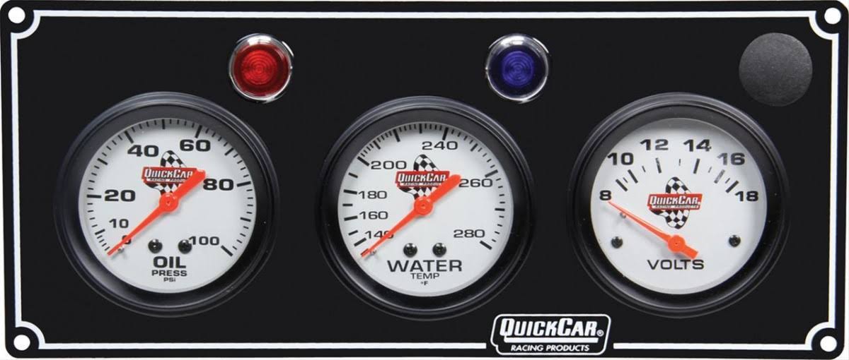 Quickcar Racing Products 61-6717 3 Gauge Panel OP/WT/VoltBlack