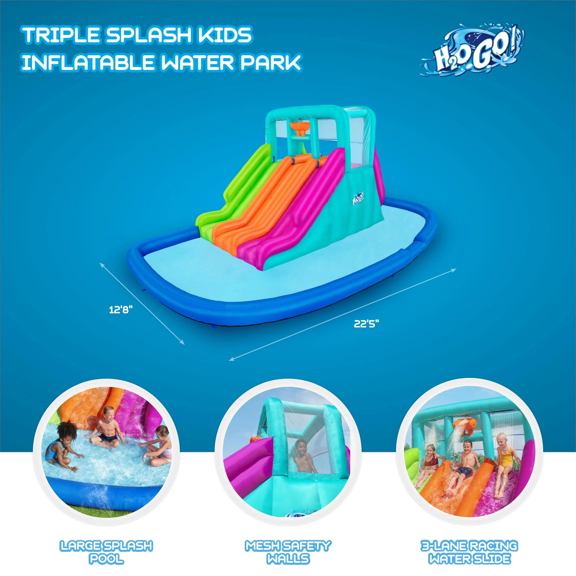 Bestway H2OGO! Triple Splash Course Inflatable Mega Water Park with Inflatable Water Slide