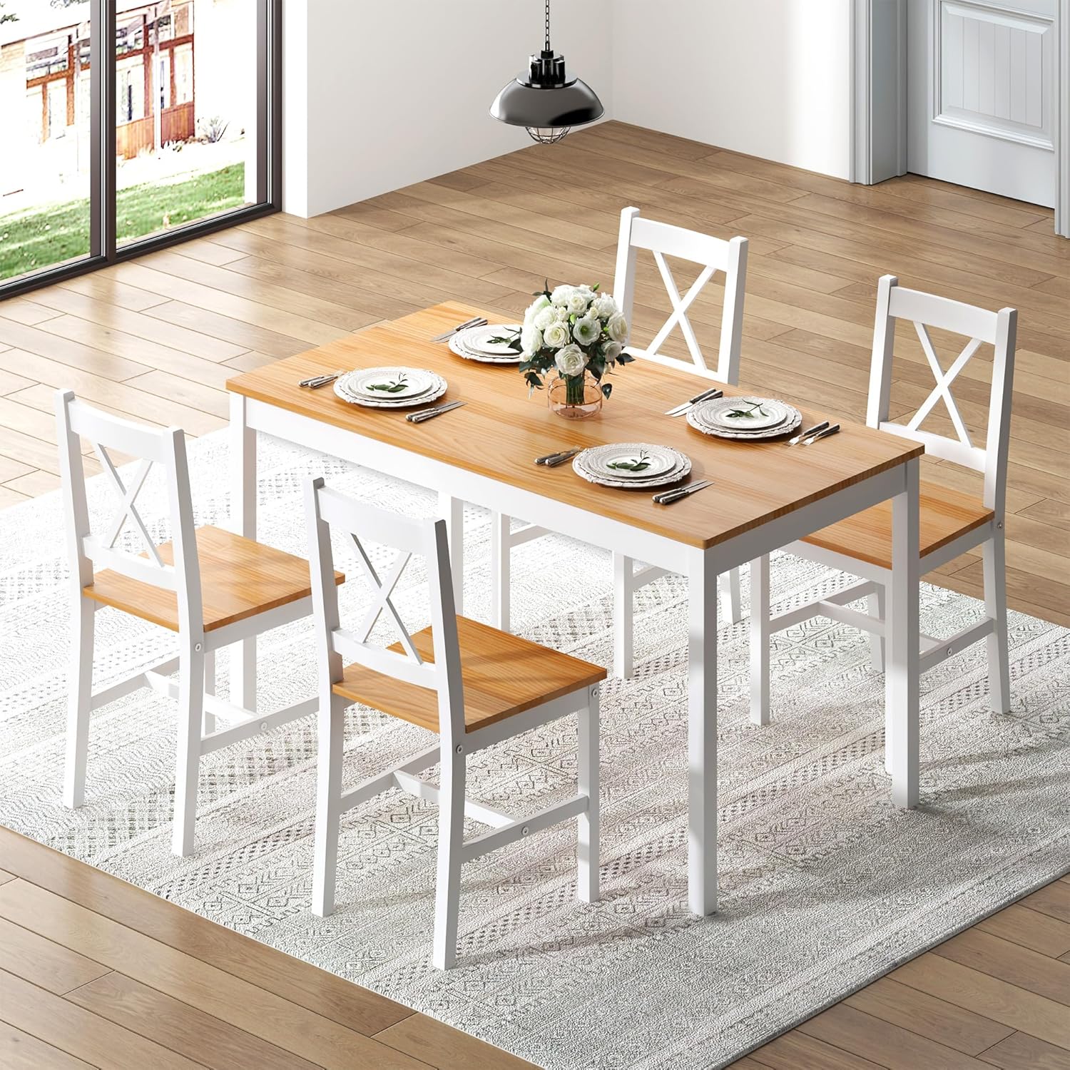 sogesfurniture 47.2" 4-Person Dining Table Set, 5 Pieces Pine Wood Kitchen Table with 4 Chairs