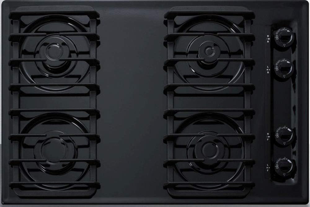 Summit Appliance TTL053S 30" Wide Sealed 4-Burner Gas Cooktop in Black with Cast Iron Grates and Electronic/Gas Spark Ignition